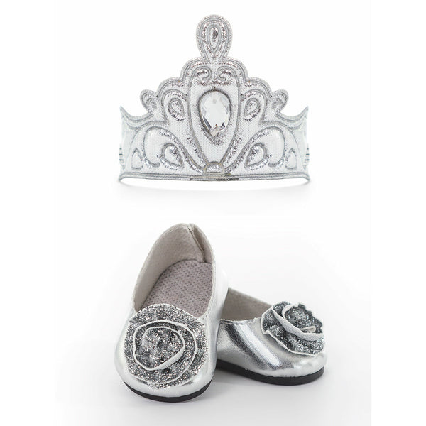 Princess - Doll Shoes and Tiara - Silver and Gold Clair's Corner